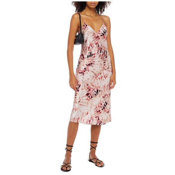 Cami NYC Raven Tie Dyed Silk Charmeuse Midi Slip Dress Womens Size Small V Neck - Picture 1 of 13